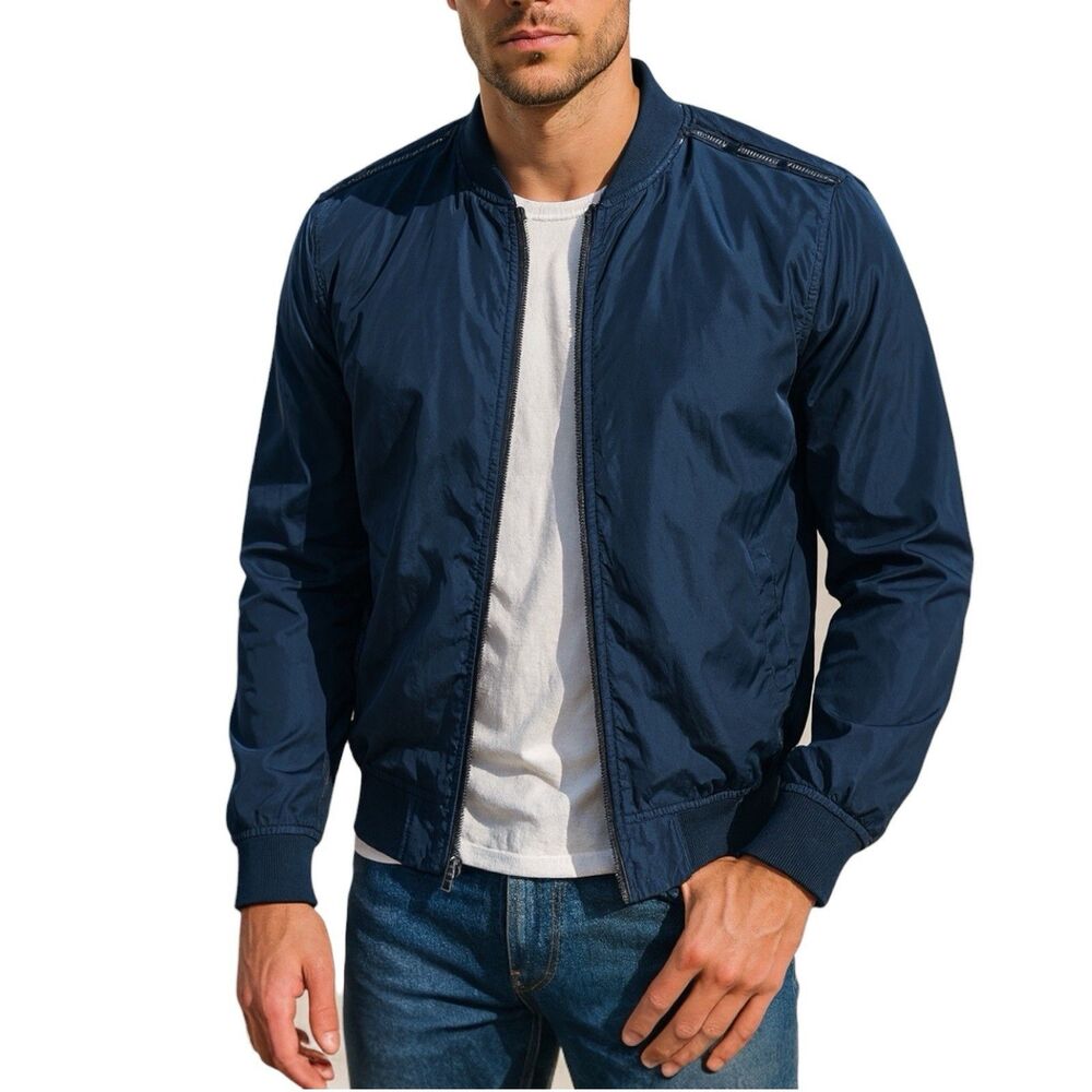 Hollister Jacket Mens S Blue Lightweight Full Zip Bomber Windbreaker‎ Streetwear